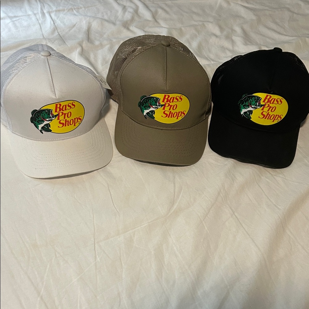 Bass Pro Shops Logo Trucker Hats - White, Tan, Black NEVER WORN